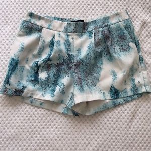 blue and white pattern shorts